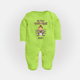 My First Tiny Spooky Star Sleep Suit | Custom Baby Sleep Suit for Festival Fun - LIME GREEN - New Born (Chest 7.5")