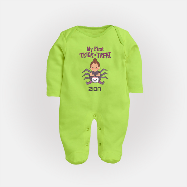 My First Tiny Spooky Star Sleep Suit | Custom Baby Sleep Suit for Festival Fun - LIME GREEN - New Born (Chest 7.5")