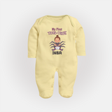 My First Spider Trick Or Treat Print Baby Full Body Suit  - PASTEL YELLOW - New Born (Chest 7.5")