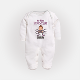 My First Spider Trick Or Treat Print Baby Full Body Suit  - WHITE - New Born (Chest 7.5")