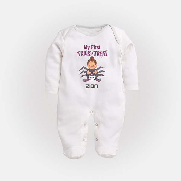 My First Tiny Spooky Star Sleep Suit | Custom Baby Sleep Suit for Festival Fun - WHITE - New Born (Chest 7.5")