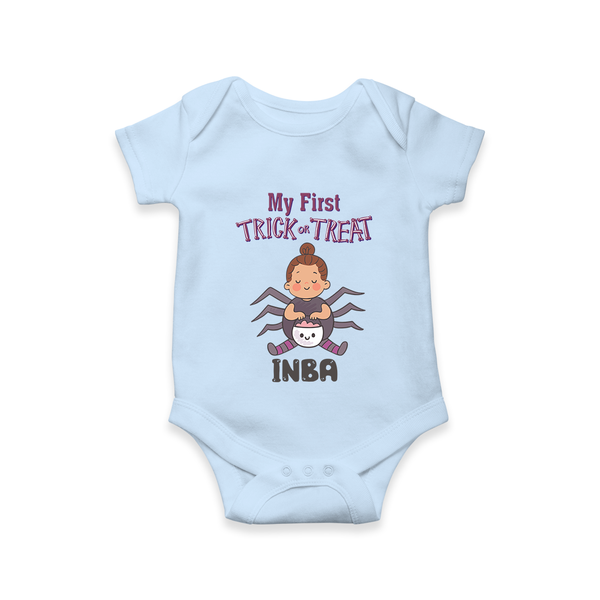 My First Spider Trick Or Treat Print Baby Romper   - BABY BLUE - New Born (Chest 14")