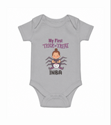 My First Spider Trick Or Treat Print Baby Romper   - GREY - New Born (Chest 14")