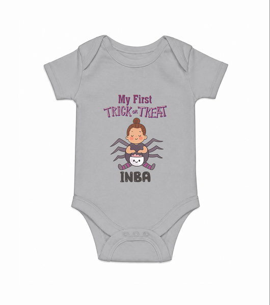 My First Spider Trick Or Treat Print Baby Romper   - GREY - New Born (Chest 14")