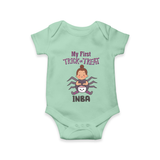 My First Spider Trick Or Treat Print Baby Romper   - MINT GREEN - New Born (Chest 14")