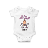 My First Spider Trick Or Treat Print Baby Romper   - WHITE - New Born (Chest 14")
