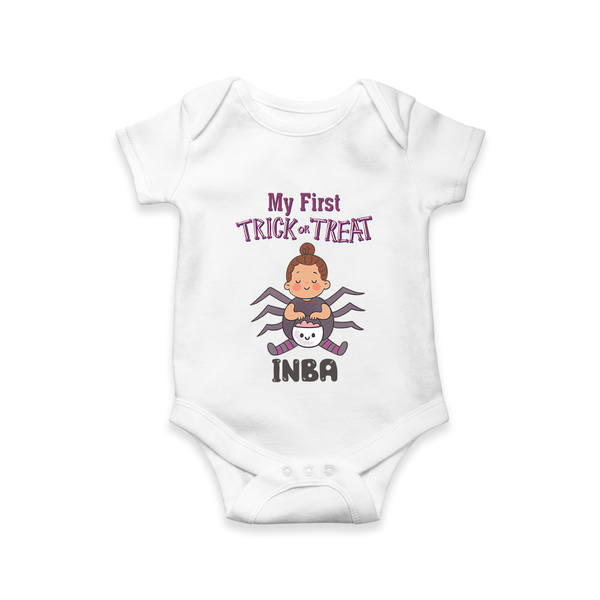 My First Spider Trick Or Treat Print Baby Romper   - WHITE - New Born (Chest 14")