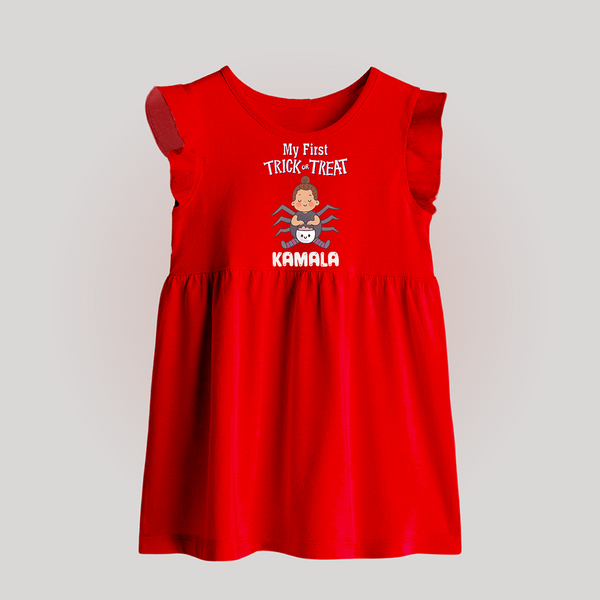 My First Spider Trick Or Treat Print Baby Baby Frock  - RED - 0 - 3 Months Old (Chest 17")