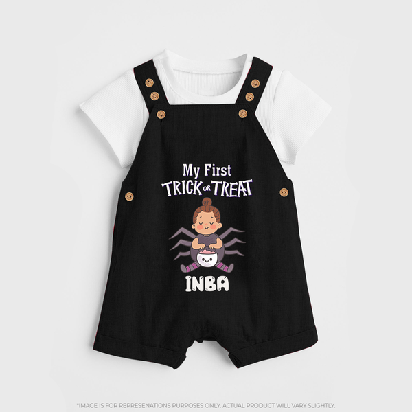 My First Spider Trick Or Treat Print Baby Dungaree  - BLACK - 0 - 5 Months Old (Chest 18")
