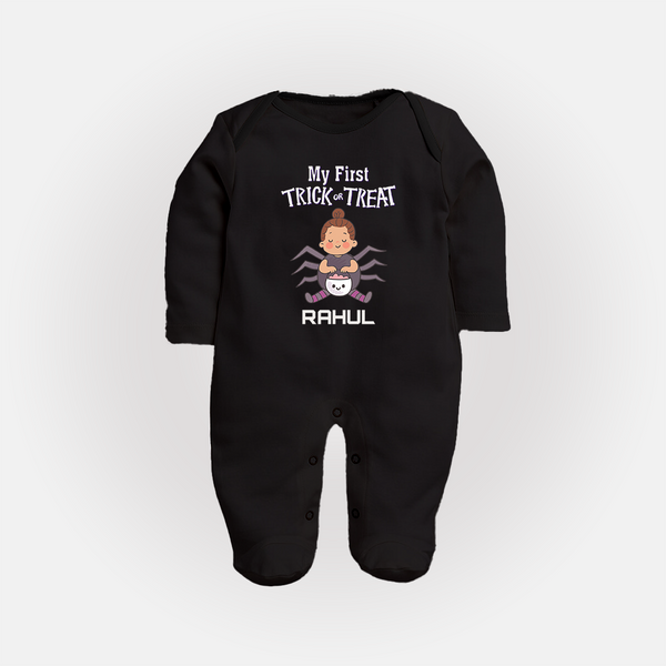 My First Tiny Spooky Star Sleep Suit | Custom Baby Sleep Suit for Festival Fun - BLACK - New Born (Chest 7.5")