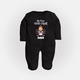 My First Spider Trick Or Treat Print Baby Full Body Suit  - BLACK - New Born (Chest 7.5")