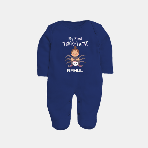My First Tiny Spooky Star Sleep Suit | Custom Baby Sleep Suit for Festival Fun - NAVY BLUE - New Born (Chest 7.5")