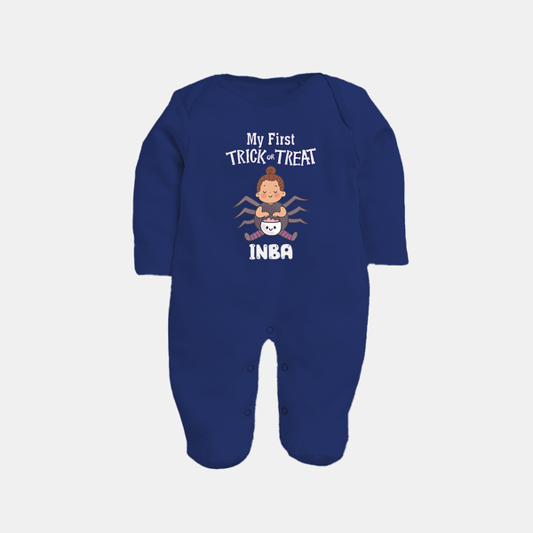 My First Spider Trick Or Treat Print Baby Full Body Suit  - NAVY BLUE - New Born (Chest 7.5")
