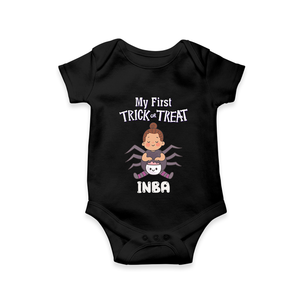 My First Spider Trick Or Treat Print Baby Romper   - BLACK - New Born (Chest 14")