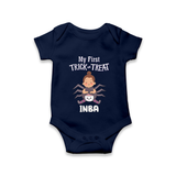 My First Spider Trick Or Treat Print Baby Romper   - NAVY BLUE - New Born (Chest 14")