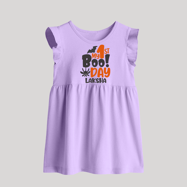 My First Boo Day Print Baby Baby Frock  - LILAC - 0 - 3 Months Old (Chest 17")