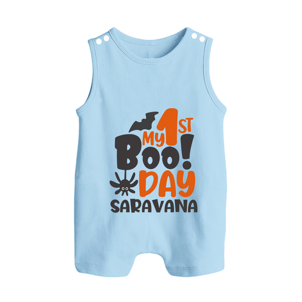 My First Boo Day Print Baby Button Romper  - BABY BLUE - New Born (Chest 18")