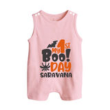 My First Boo Day Print Baby Button Romper  - BABY PINK - New Born (Chest 18")