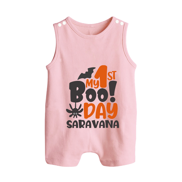 My First Boo Day Print Baby Button Romper  - BABY PINK - New Born (Chest 18")