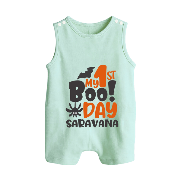 My First Boo Day Print Baby Button Romper  - MINT GREEN - New Born (Chest 18")