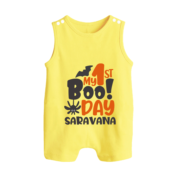 My First Boo Day Print Baby Button Romper  - PASTEL YELLOW - New Born (Chest 18")