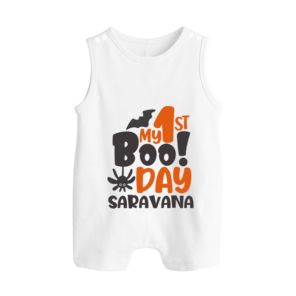 My First Boo Day Print Baby Button Romper  - WHITE - New Born (Chest 18")