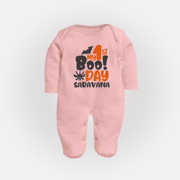 My First Boo Day Print Baby Full Body Suit  - BABY PINK - New Born (Chest 7.5")
