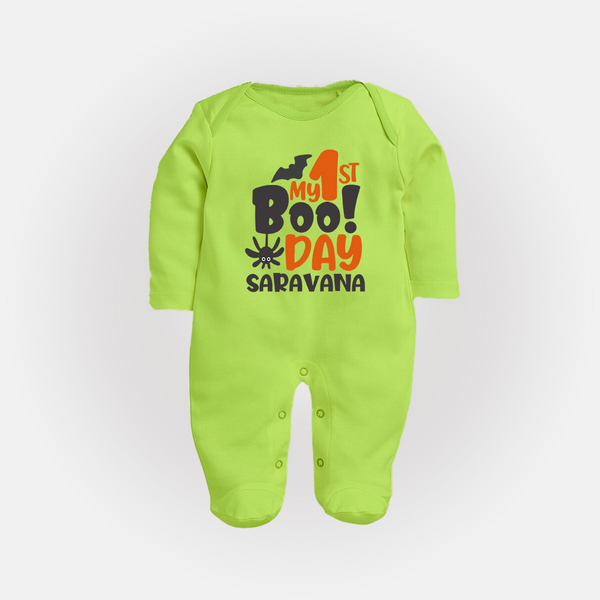 My First Boo Day Print Baby Full Body Suit  - LIME GREEN - New Born (Chest 7.5")