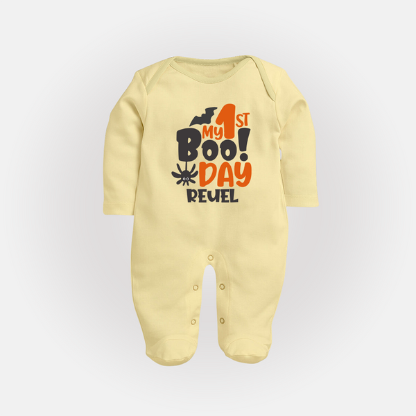 My First Halloween Party Sleep Suit | Personalized Baby Sleep Suit for Little Ones - PASTEL YELLOW - New Born (Chest 7.5")