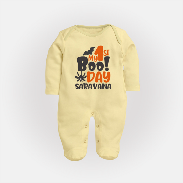 My First Boo Day Print Baby Full Body Suit  - PASTEL YELLOW - New Born (Chest 7.5")