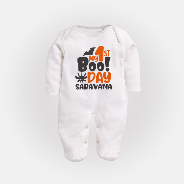 My First Boo Day Print Baby Full Body Suit  - WHITE - New Born (Chest 7.5")