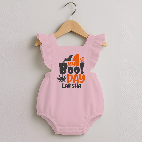 My First Boo Day Print Baby Romper Frock  - BABY PINK - 0 - 3 Months Old (Chest 19")
