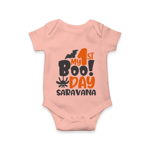 My First Boo Day Print Baby Romper   - PEACH - New Born (Chest 14")