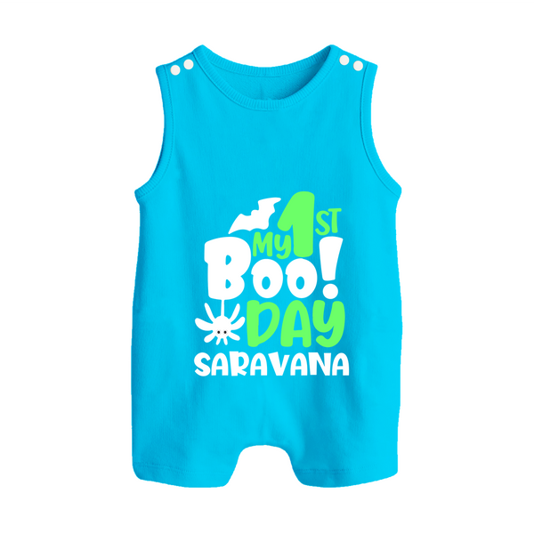My First Boo Day Print Baby Button Romper  - SKY BLUE - New Born (Chest 18")