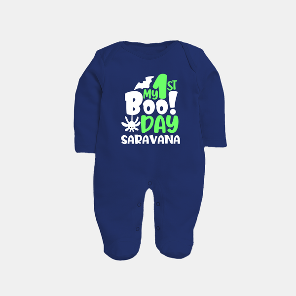 My First Boo Day Print Baby Full Body Suit  - NAVY BLUE - New Born (Chest 7.5")