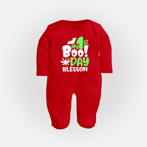 My First Halloween Party Sleep Suit | Personalized Baby Sleep Suit for Little Ones - RED - New Born (Chest 7.5")