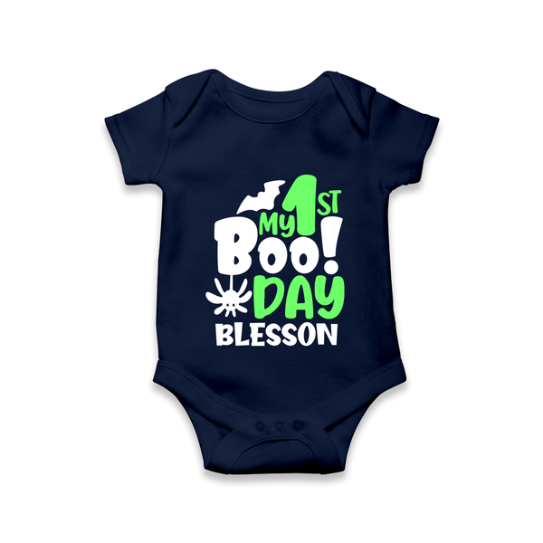 My First Halloween Party Romper | Personalized Baby Romper for Little Ones - NAVY BLUE - New Born (Chest 14")
