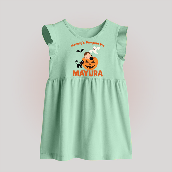 Mommy's Pumpkin Pie Print Baby Baby Frock  - MINT GREEN - 0 - 3 Months Old (Chest 17")