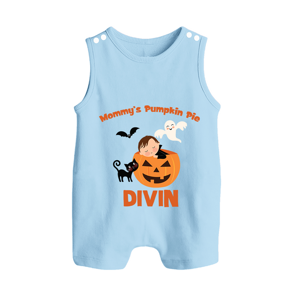 Mommy's Pumpkin Pie Romper Suit | Personalized Baby Romper Suit for Halloween - BABY BLUE - 0 - 5 Months Old (Chest 18")