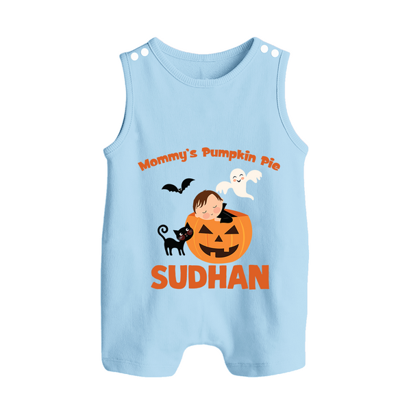 Mommy's Pumpkin Pie Print Baby Button Romper  - BABY BLUE - New Born (Chest 18")