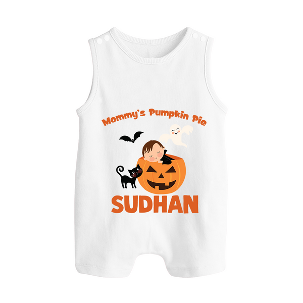 Mommy's Pumpkin Pie Print Baby Button Romper  - WHITE - New Born (Chest 18")