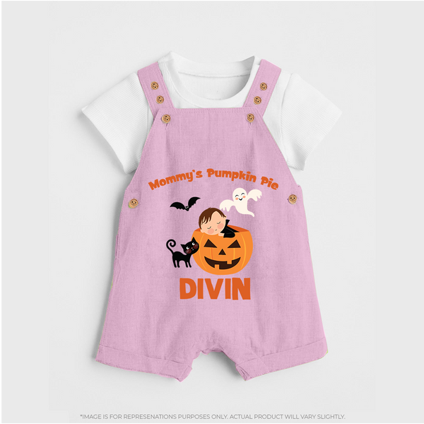 Mommy's Pumpkin Pie Dungaree Set | Personalized Baby Dungaree Set for Halloween - BABY PINK - 0 - 5 Months Old (Chest 18")