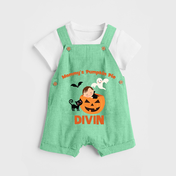 Mommy's Pumpkin Pie Dungaree Set | Personalized Baby Dungaree Set for Halloween - GREEN - 0 - 5 Months Old (Chest 18")