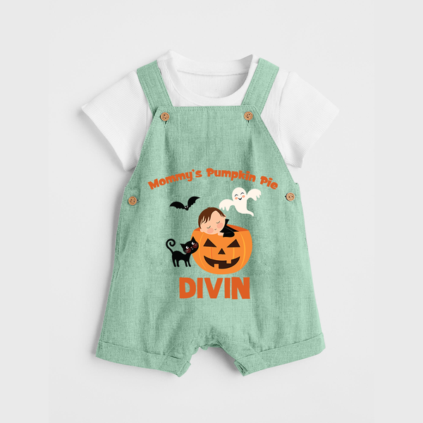 Mommy's Pumpkin Pie Dungaree Set | Personalized Baby Dungaree Set for Halloween - MINT GREEN - 0 - 5 Months Old (Chest 18")