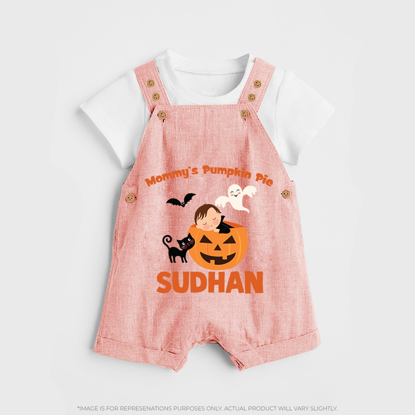 Mommy's Pumpkin Pie Print Baby Dungaree  - PEACH - 0 - 5 Months Old (Chest 18")