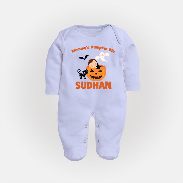 Mommy's Pumpkin Pie Print Baby Full Body Suit  - BABY BLUE - New Born (Chest 7.5")