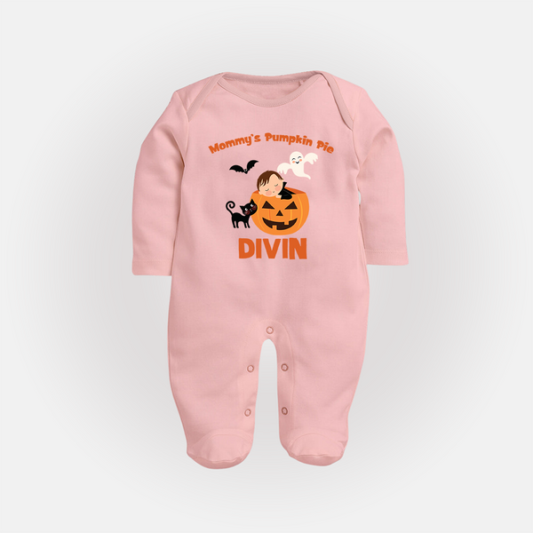 Mommy's Pumpkin Pie Sleep Suit | Personalized Baby Sleep Suit for Halloween - BABY PINK - New Born (Chest 7.5")