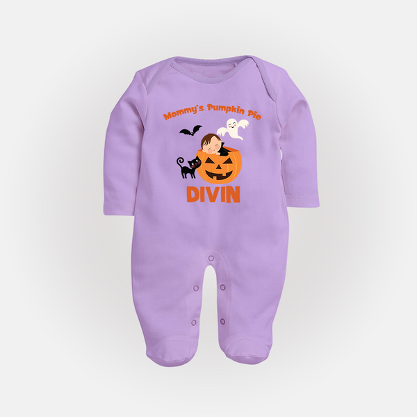 Mommy's Pumpkin Pie Sleep Suit | Personalized Baby Sleep Suit for Halloween - LILAC - New Born (Chest 7.5")