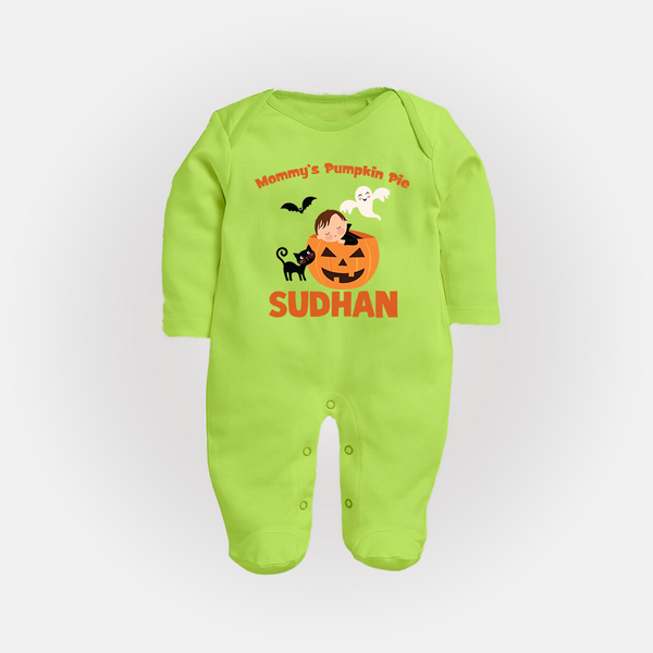 Mommy's Pumpkin Pie Print Baby Full Body Suit  - LIME GREEN - New Born (Chest 7.5")