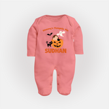 Mommy's Pumpkin Pie Print Baby Full Body Suit  - PEACH - New Born (Chest 7.5")